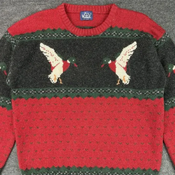 VTG Woolrich Mallard Duck Wool Sweater L Hunting Outdoor Crew Neck Pullover 80s